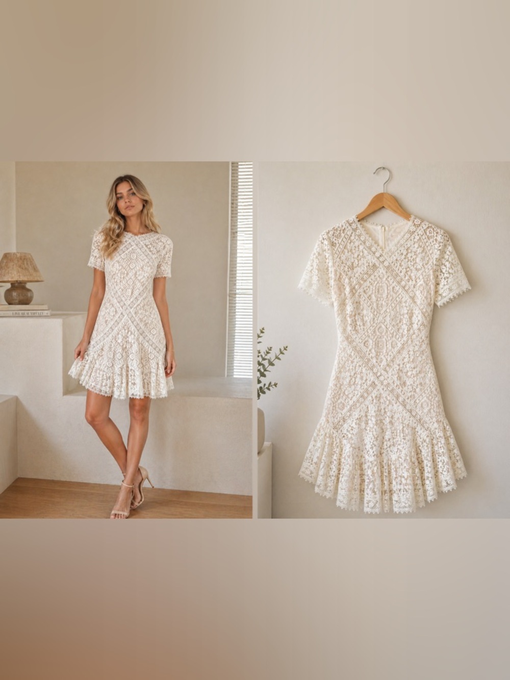 Tadashi Shoji Aurore Lace Dress Size 6 Off White Bridal Shower Wedding A-Line